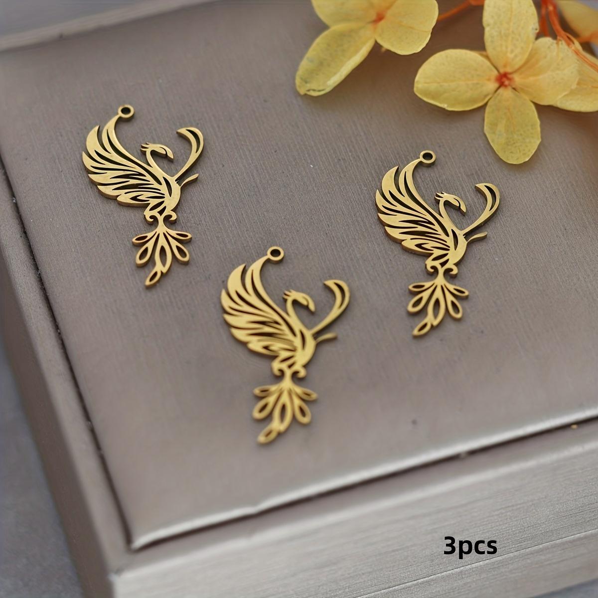

3 pieces of Chengxun Stainless Steel Phoenix and Hummingbird Charm - Complex Firebird Pendant for DIY Jewelry Making, Necklace E 3XL золотий
