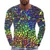 Geometric Pattern 3D Printed Men's T-shirts Street Casual Long Sleeved T-shirt Round Neck Pullover Top