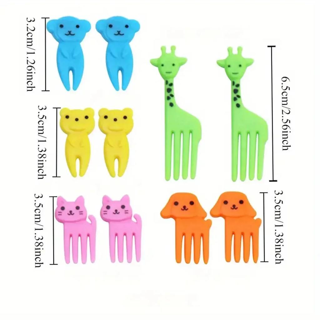 10pcs-Animal Cute Fruit Fork Mini Cartoon Kids Snack Cake Dessert Food Pick Toothpick Bento Lunches Party Decor Random Color