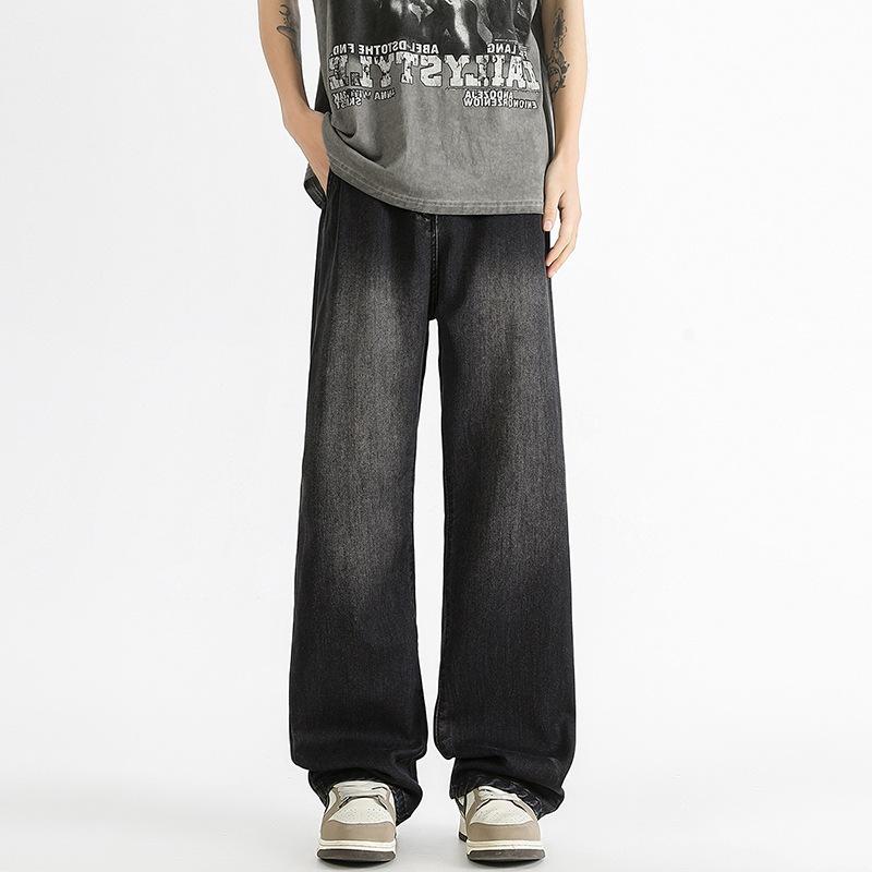 Summer thin loose Lyocell Tencel washed jeans men's cool drape wide-leg straight pants