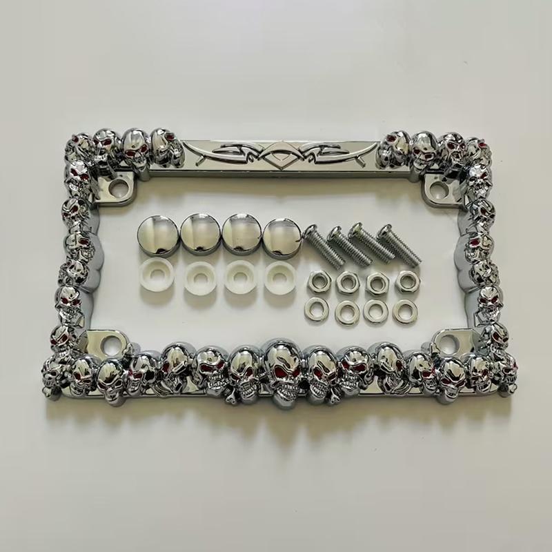 Skull Motorcycle License Plate Frame Gothic  Motorcycle License Plate Holder Creative Metal Frame for Motor Vehicle Decor
