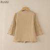 ZANZEA Women Casual Round Neck 3/4 Sleeve Lace Crochet Patchwork Loose Blouse