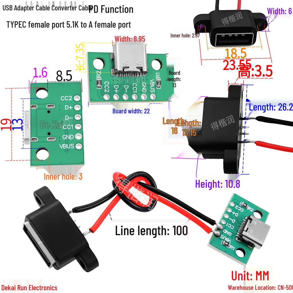 USB Type-C to USB-A Adapter Cable with PD Function (5.1K)