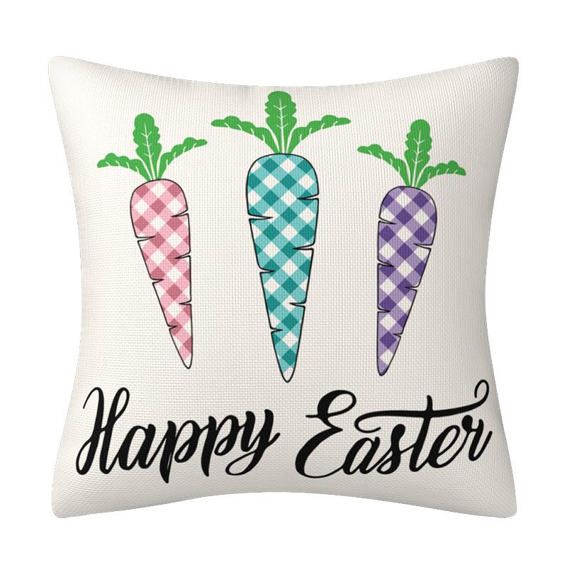 New Cartoon Easter Pillow Case Radish Rabbit Easter Egg Dwarf Plaid Print Home Furnishing