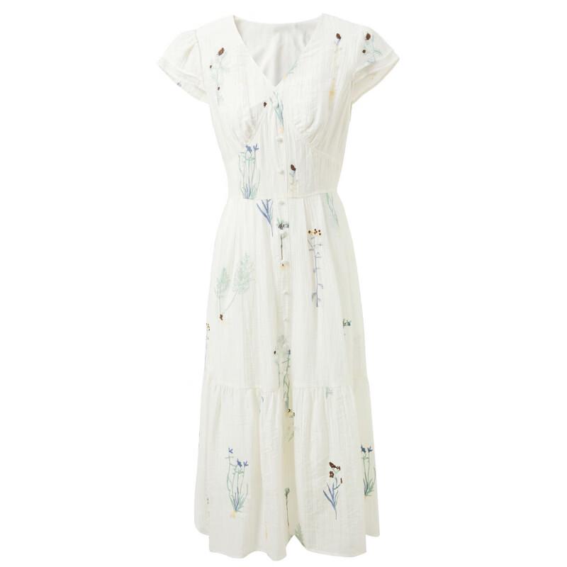 Sancai Summer French Romantic Embroidered V-Neck A-Line Maxi Dress