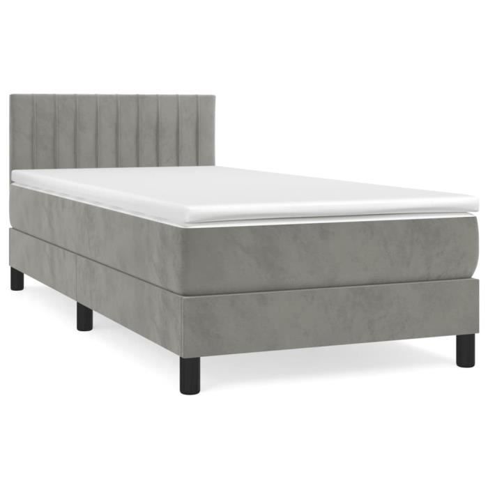 3141395 vidaXL Bed Base and Mattress Light Grey 90x190 Cm Velvet