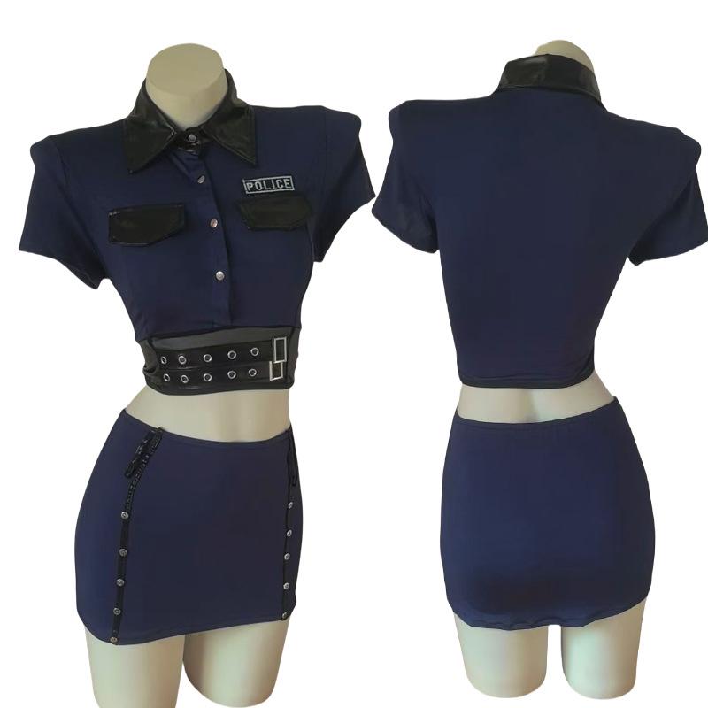 SM Intimní oblečení: Svodná uniforma letušky a policistky, Design s otevřeným rozkrokem, Vášnivý a sexy dvoudimenzionální styl