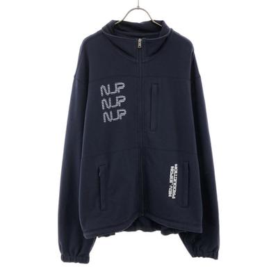 Name. Print Long Sleeve Sweat Zip Jacket L Navy Back Print Men's Used