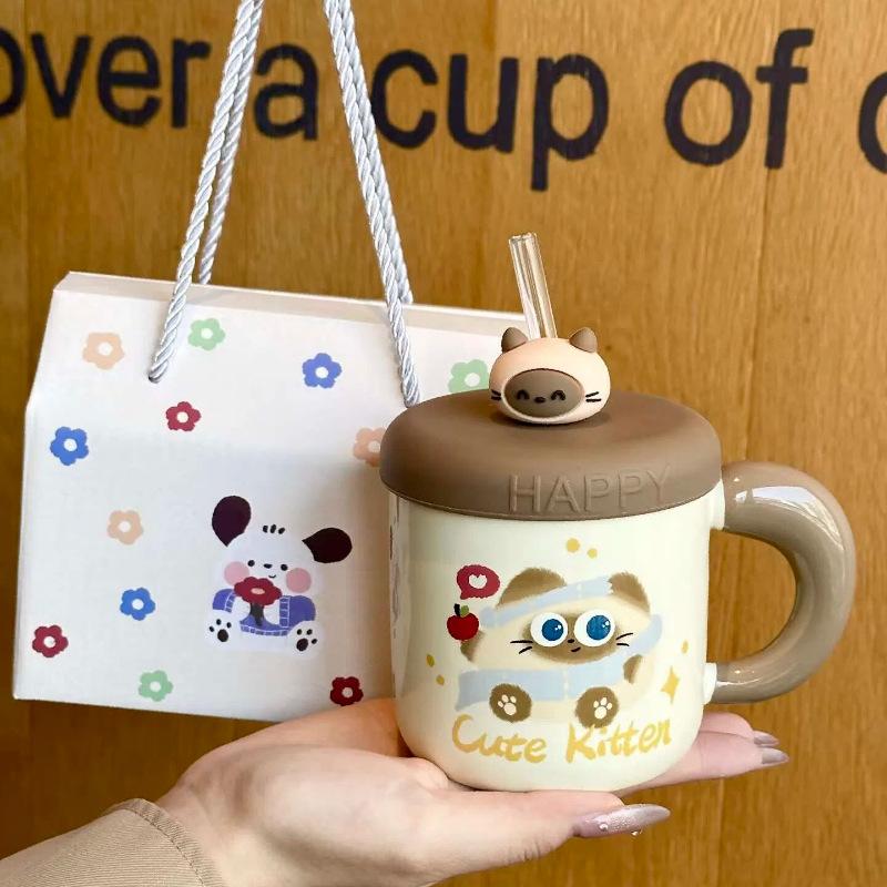 Birthday Gift for Girls Milk Fufu Siamese Cat Mug Couple Ceramic Coffee Cup Girlfriend Souvenir Gift Box