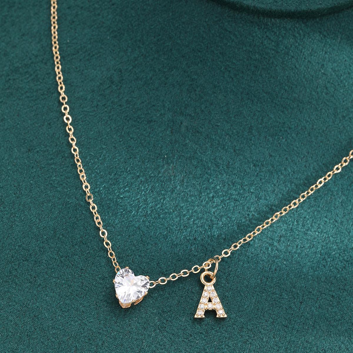 

Fashion Zircon Heart Letter Initial Necklace for Women Sparkly Gold Color Chunky A-Z Pendant Neckalces Chain Custom Jewelry Gift