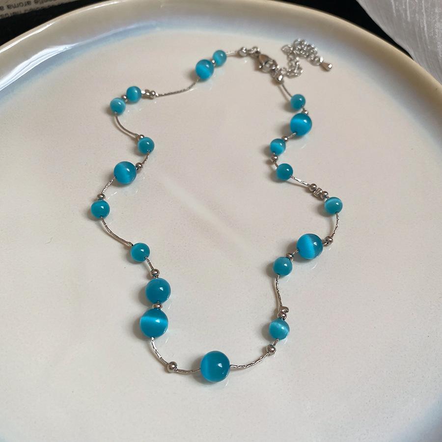 Summer dopamine stained glass crystal beaded necklace collarbone chain design sense niche item decoration