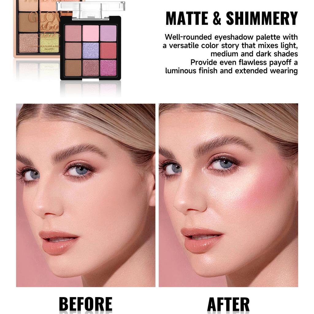 3-in-1 Multi-Layer Makeup Palette, Eyeshadow Blush and Highlighter Combo Set, All-in-One Face Glow Palette with Shimmer Eyeshadow and Cream Blush