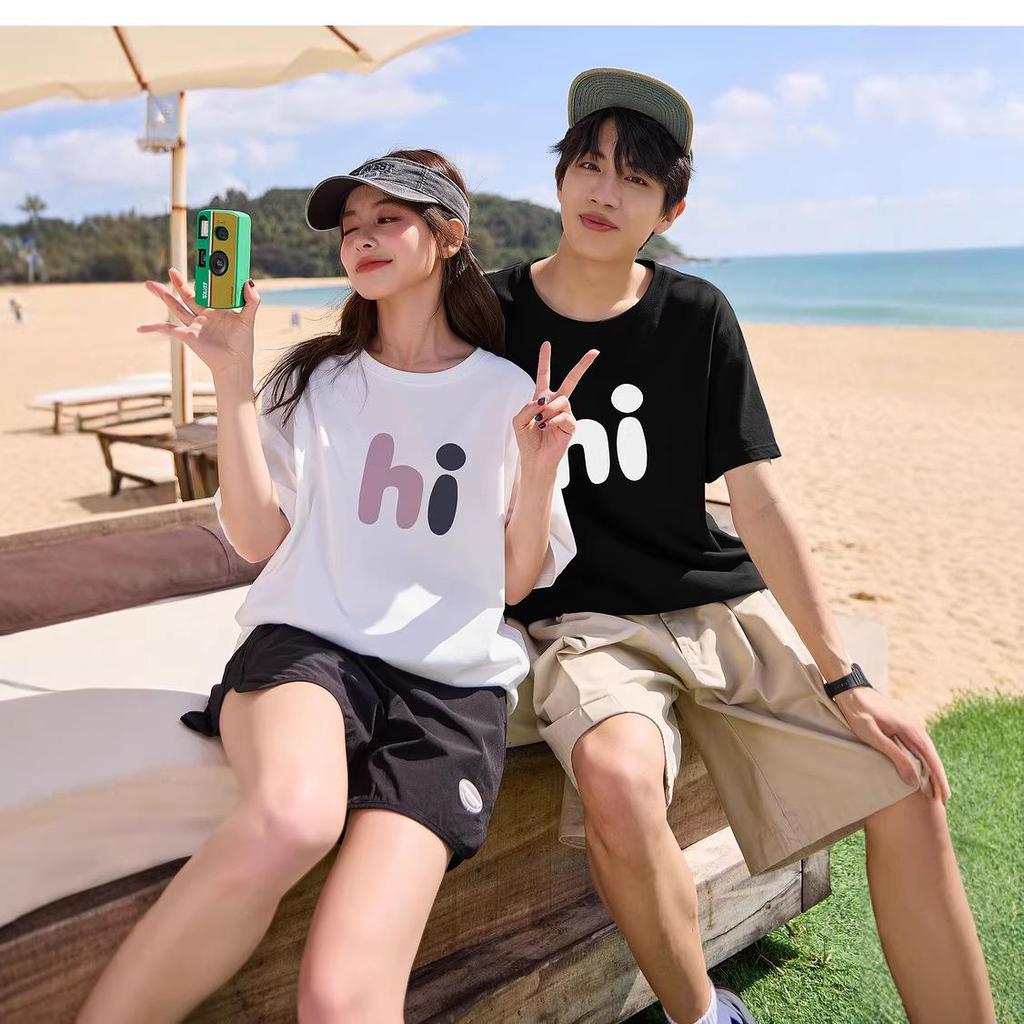 Unisex Cotton Loose-Fit Printed Short Sleeve T-shirt - Women's Summer Top, Couple Outfit