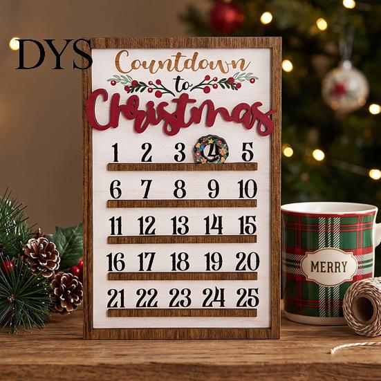 Handmade Wooden Pendant Christmas Countdown Calendar, 25 Days Advent Calendar Sign with Durable Decorative Accessory Movable Wreath Marker,