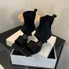 Women's Fashion French-style Ankle Boots Summer Square-toe Thong Elastic Fabric Sandal Boots