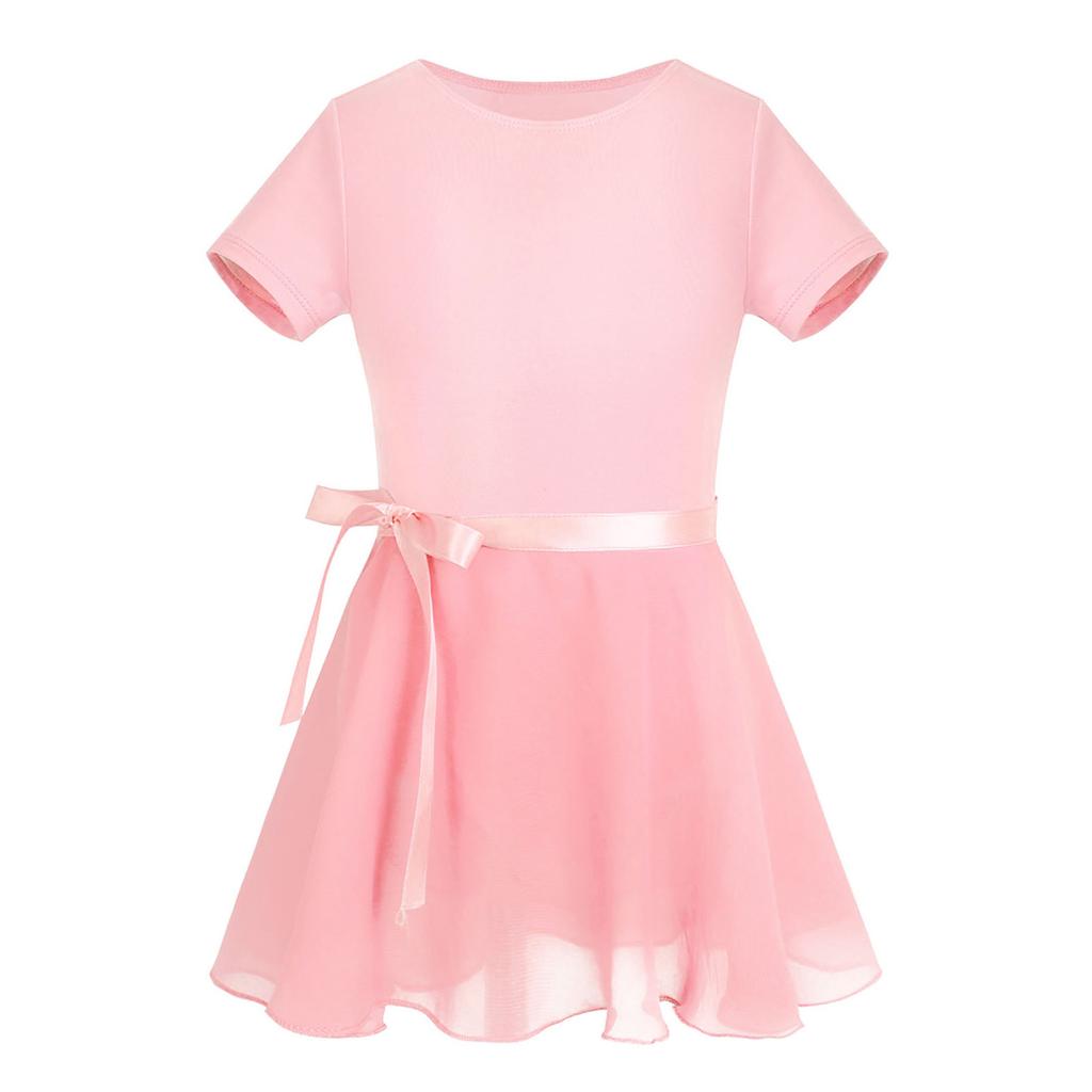 Kids Girls Dance Ballet Dress Short Sleeves Gymnastics Leotard with Tutu Skirt Sets