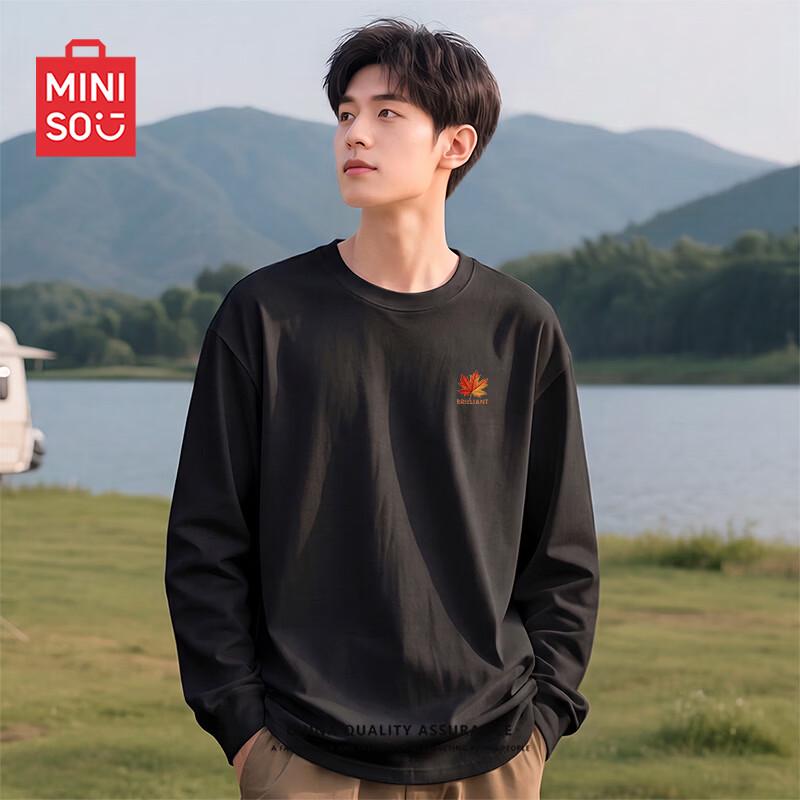 MINISO Men's Loose Fit Pure Cotton Long Sleeve T-Shirt