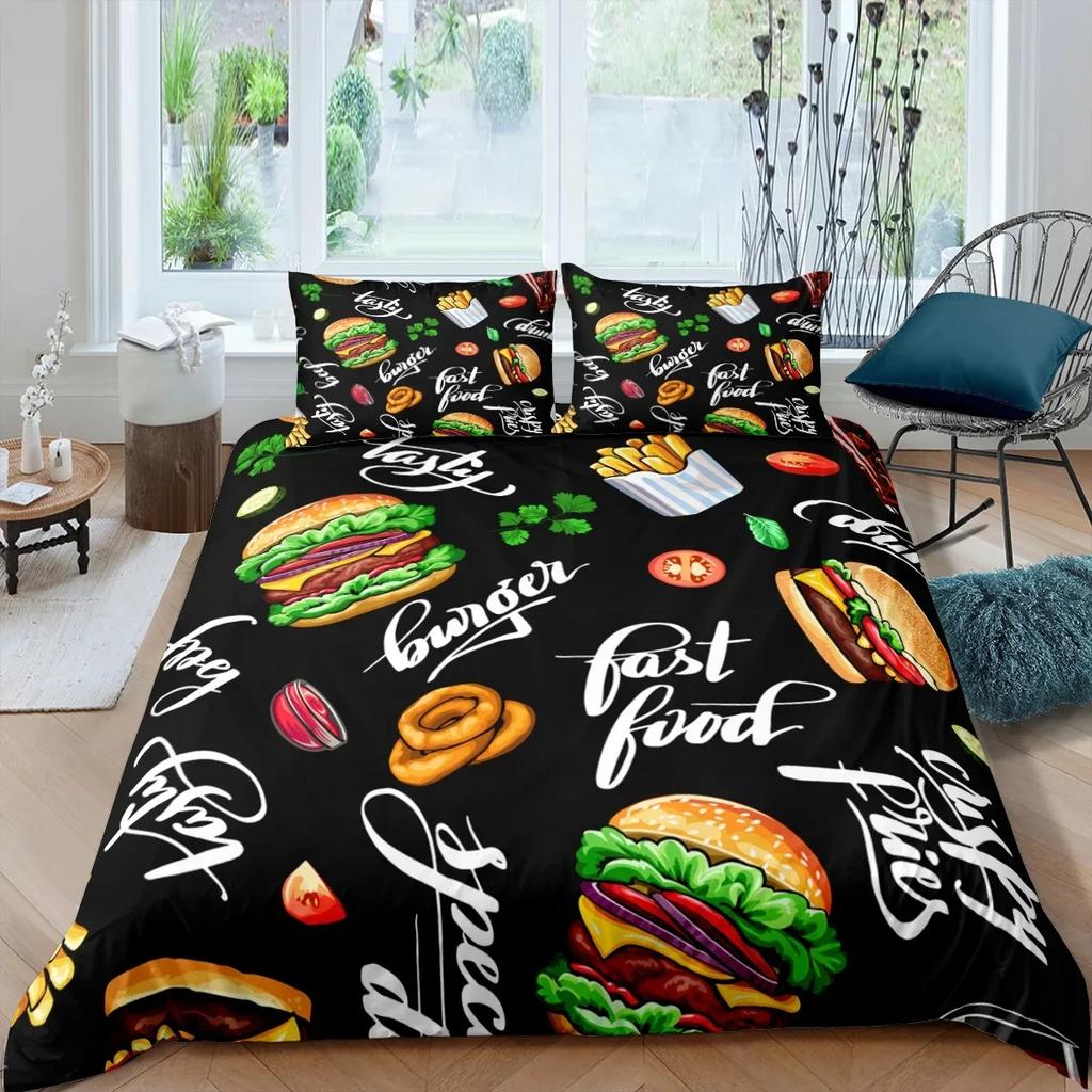 Americké Rychlé Občerstvení Povlečení Sada Velikost Full Pizza Hotdog Přikrývka Hamburger Potisk Ložní Souprava Hranolky Přikrývka