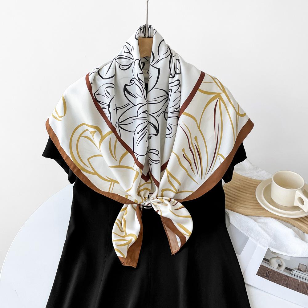 

Новый квадратный шарф цвета гардении, шарф из искусственного шелка, тонкий, легкий, мягкий, шаль, шарф, дышащий, защита от солнца 90*90cm