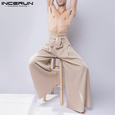 Spring Men's Fashion Wide Leg Long Pants Vintage Solid Casual Wear Loose Maxi Trouser Plus Size