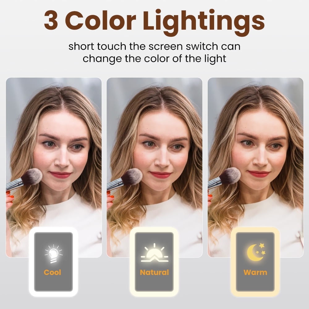 Ouwald Makeup Bag With Led Mirror, Travel Makeup Case with 3-Color Adjustable Light Mirror, 1200mAh Rechargeable LED Makeup Mirror Organizer