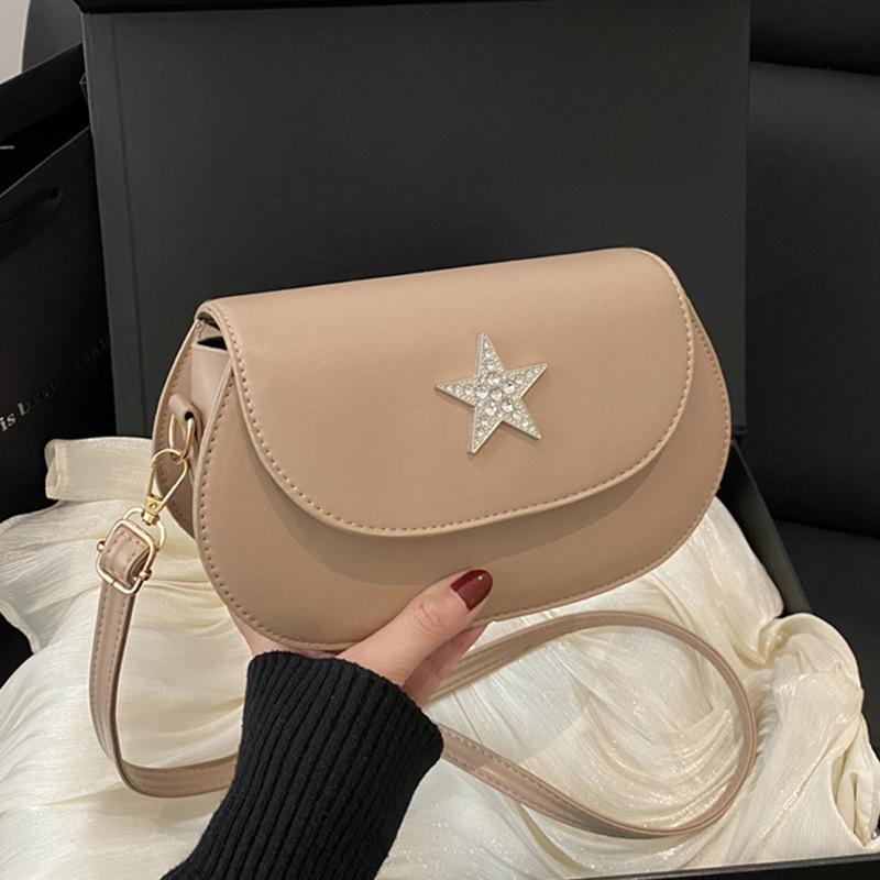 2025 New Temperament Fashion Design Single Shoulder Crossbody Foreign Style Solid Color Four-pointed Star Portable Texture Crossbody Bag Female