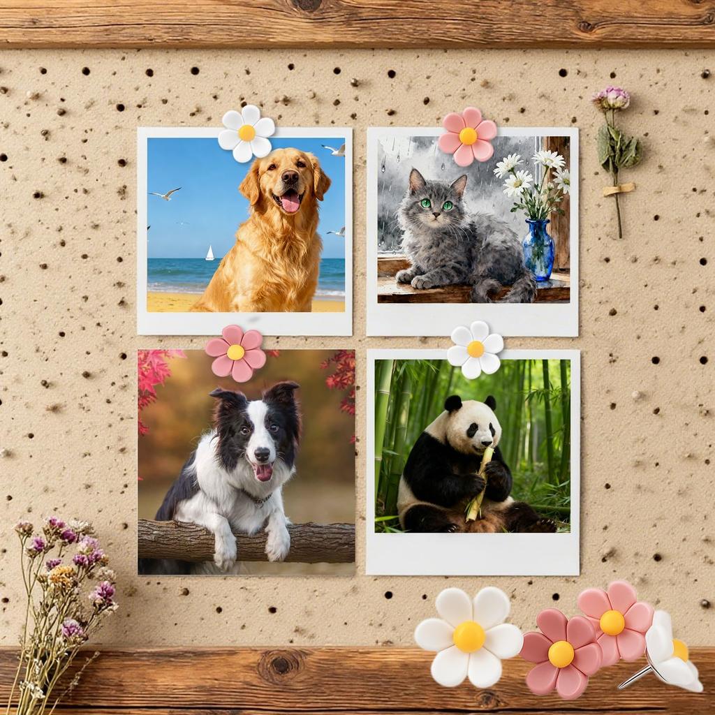Cute Flower Push P, 30Pcs Aesthetic Thumb Tacks with Rust-Proof Metal Tips for Cork Bulletin Board, Photo Walls, Office & Home Decor