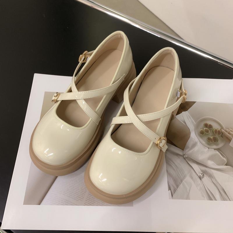 Korean Version Shallow Mouth Small Leather Shoes 2024 New Fashion Casual Simple All-match Thick Bottom Women Shoes Autumntime