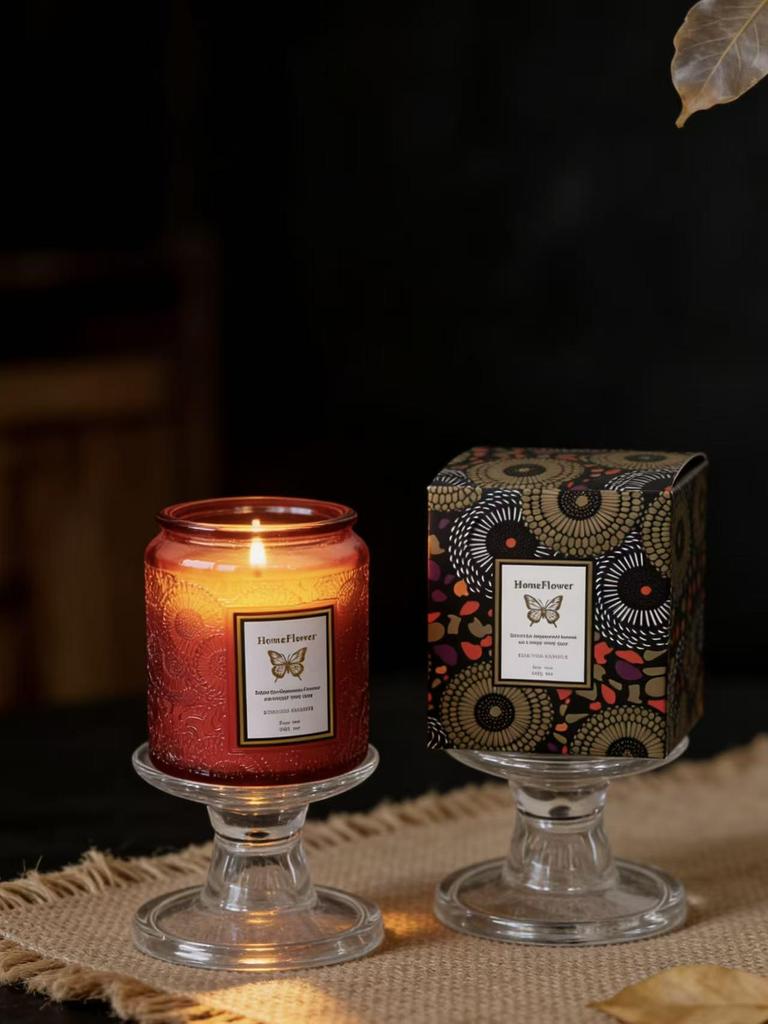 Luxury Embossed Glass Scented Candle Set for Home & Bedroom - Medium Size, Smokeless Soy Wax