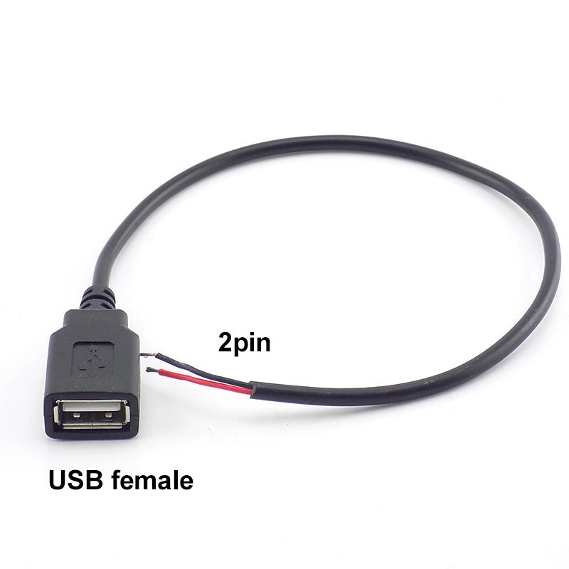 2pin 5V USB 2.0 Male Female Jack Connector Cable Power Extension Cable Black White 0.3m 1m for Computer Accessories