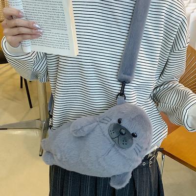 Adorable Seal Plush Handbag Portable Autumn Winter  Cute Seal Fur Bag Ladies Handbag Soft Women Girls Pouch Bag