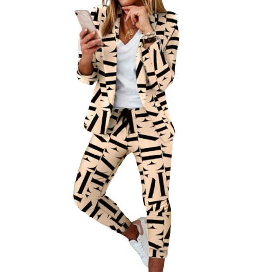 2-teiliges Set mit Mantel und Hose für formelle Anlässe für Damen, Umlegekragen, Karomuster, lange Ärmel, Jacke, schmale Passform, Hose mit elastischem Bund, lässige Alltagskleidung, Pendeln
