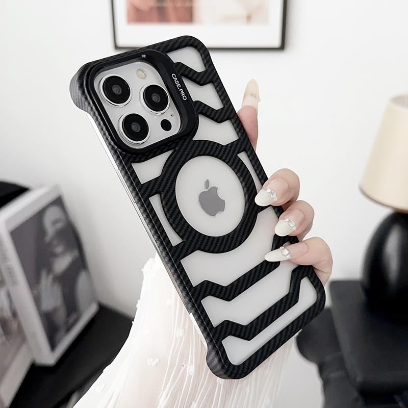 

Для Magsafe Безрамочный кронштейн для объектива из углеродного волокна Теплорассеивающий противоударный чехол для телефона для IPhone 15 Pro Max 13 12 14 Pro Max for iphone13(6.1 ) чёрный