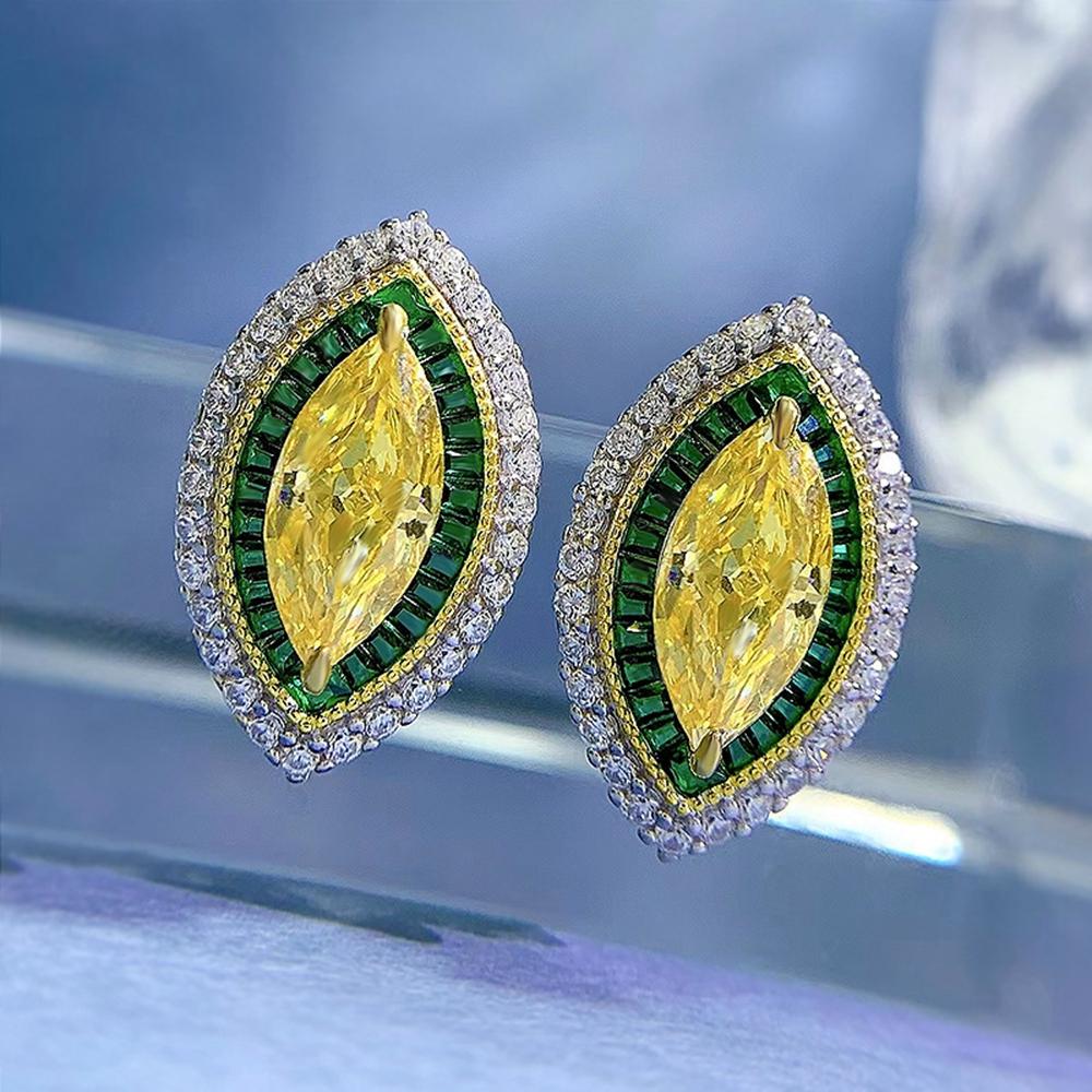 18k White Gold 6 *13mm Sapphire Gemstones Stud Earrings For Women Engagement Gift 925 Sterling Silver Jewelry