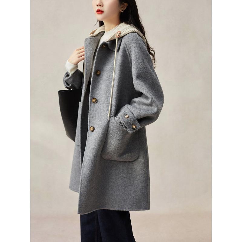 

Новые шерстяные пальто для женщин в ленивом стиле и элегантное омолаживающее шерстяное пальто с капюшоном для женщин 2XL