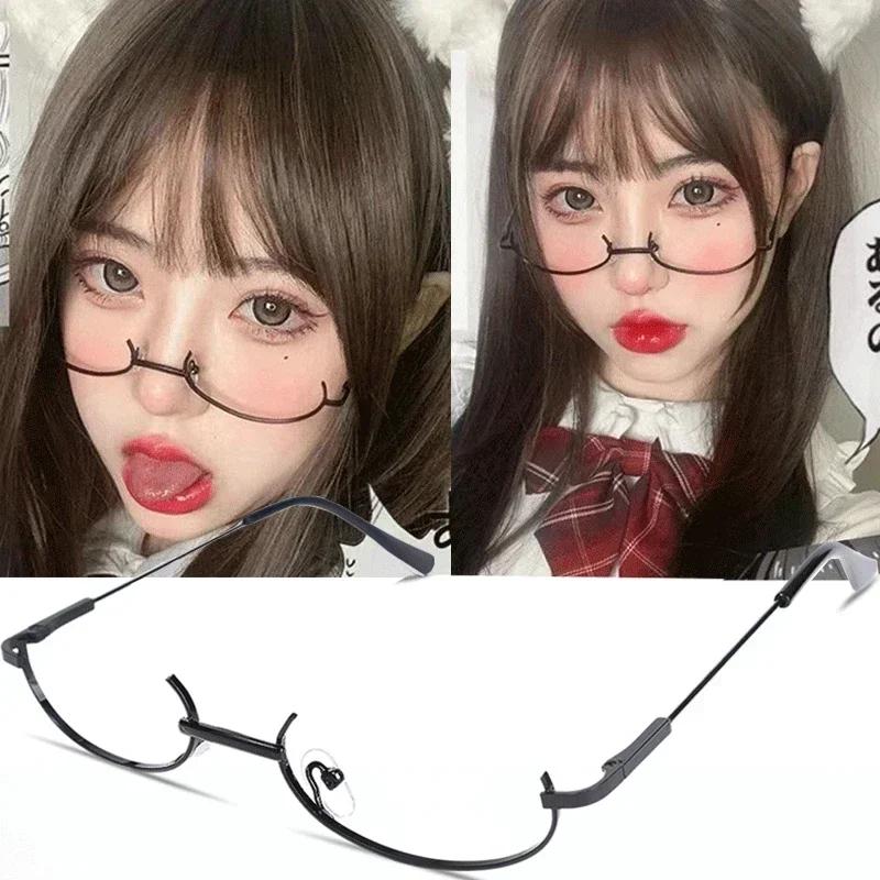 Harajuku Half Frames Glasses Women Vintage Metal Oval No Lens Optical Spectacles Eyewear Girls Cosplay Pography Eyeglasses