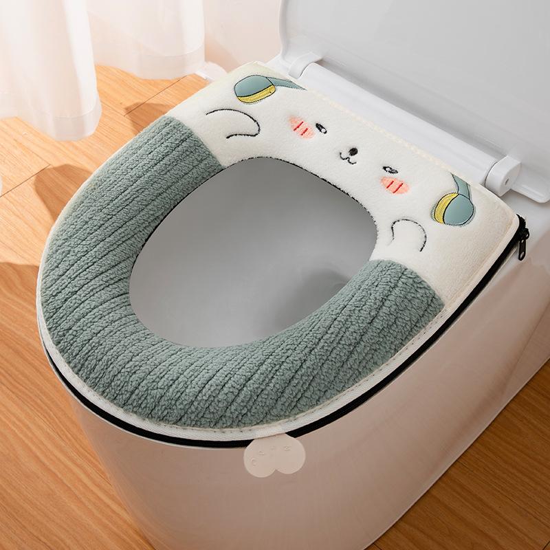 

Універсальний зимовий потовщений теплий м який килимок для унітазу, водонепроникний килимок для унітазу, грілка для туалету, чохол для горщика з ручкою зелений