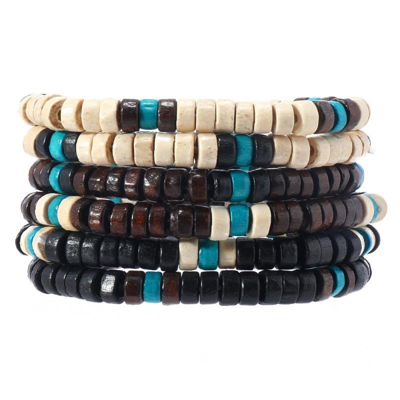 Vintage Bohemian Style Beaded Men'S Bracelets Multilayer Wood Beaded Coconut Beaded Chain Jewelry Accessories Gifts