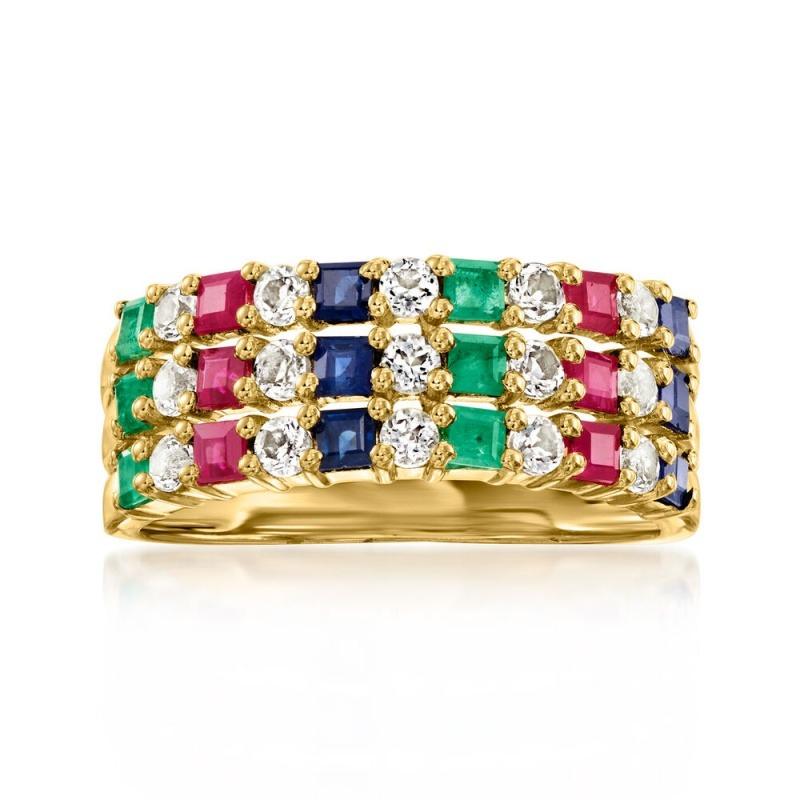 Classic Colorful Synthetic Cubic Zirconia Round Rings For Women Golden Plated Fingers Band Accessories Jewelry Gifts
