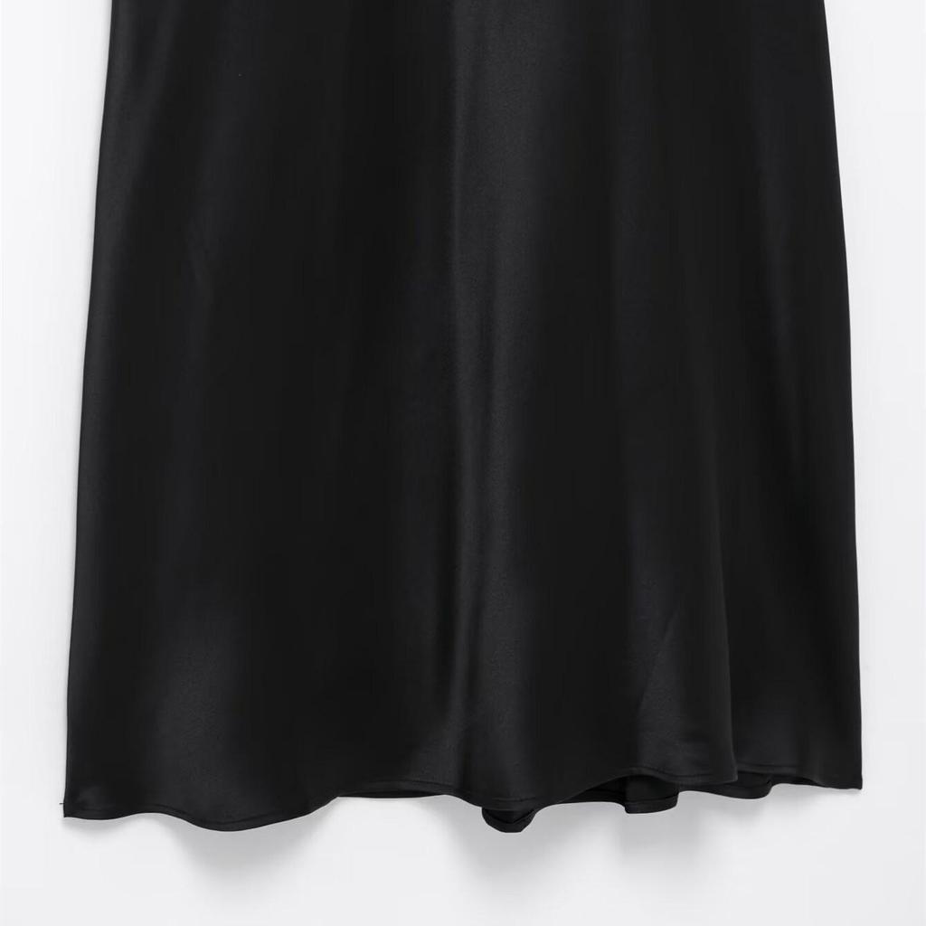 2025 Frühling Damen Seidensatin V-Ausschnitt Kleid: Modisch, Slim Fit, Kurzärmelig