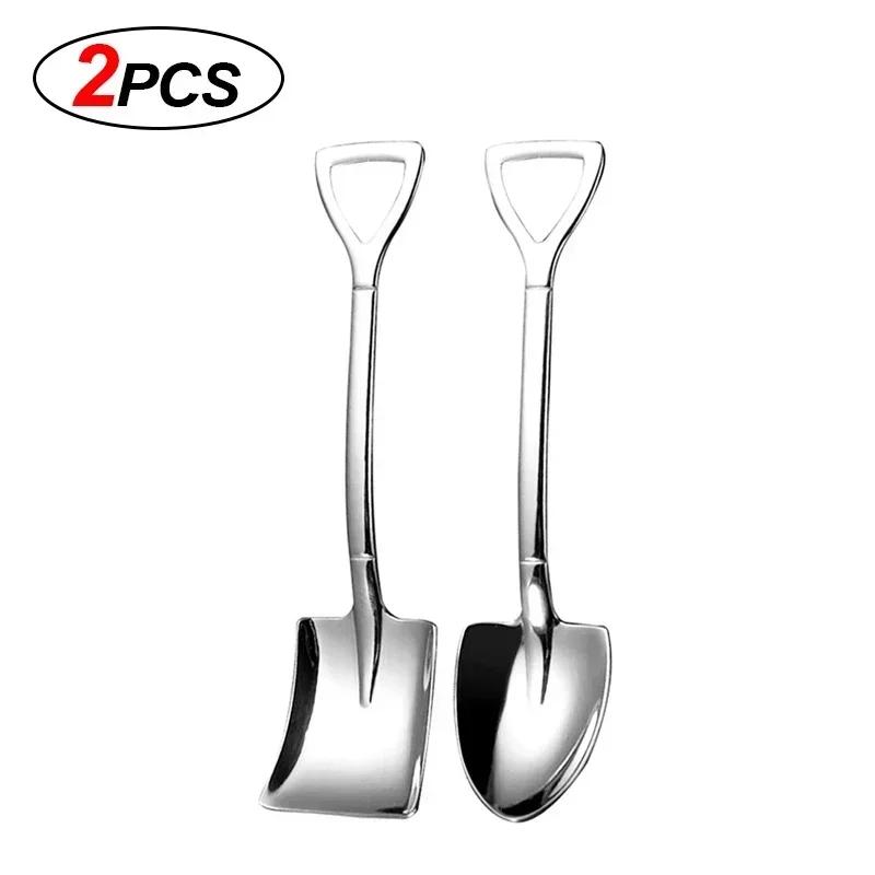 Creative Silver Shovel Spoons Stainless Steel Coffee Fruit Watermelon Ice Cream Dessert Scoops Spoon Teaspoon Kitchen Tableware