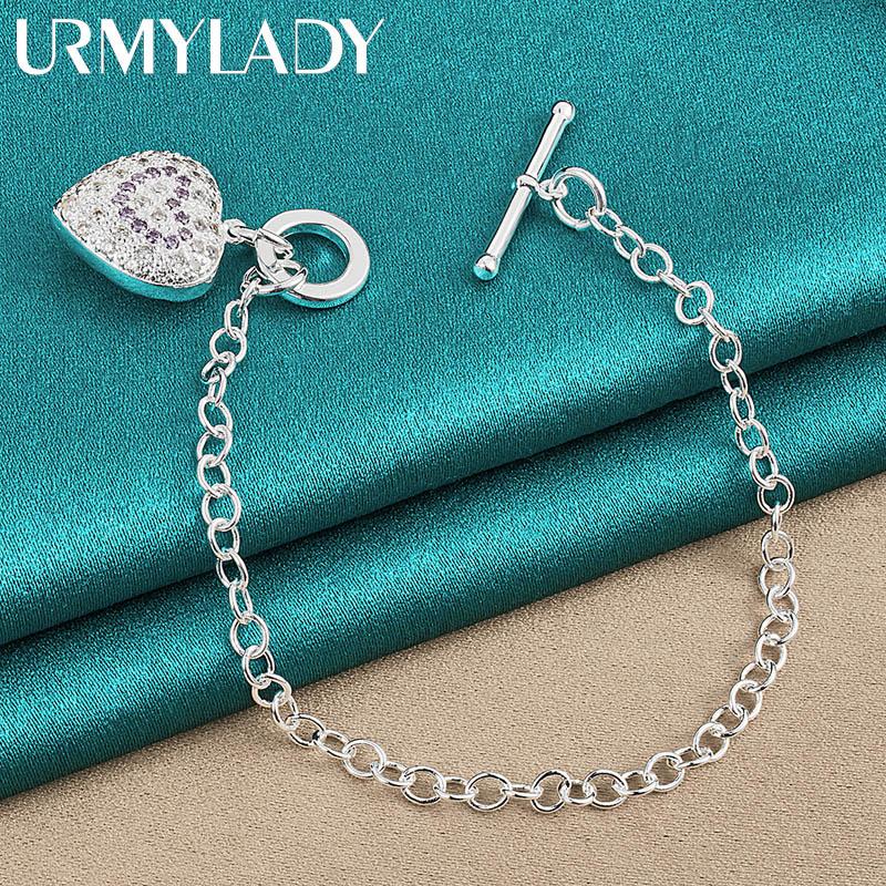 Bracelet en argent Sterling 925 avec pendentif en forme de cœur et de Zircon pour femmes, chaîne OT pour fête de mariage, bijoux à la mode