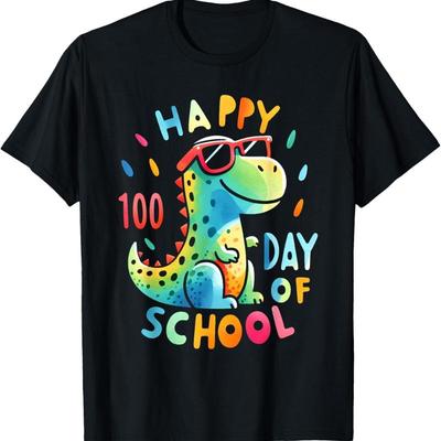 Dino Happy 100Th Day Of School Tie Dye Rainbow 100 Days Kids T Shirt