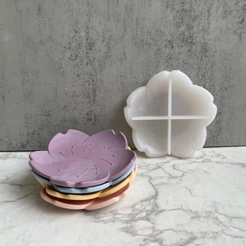 DIY Tray Silicone Resin Mold Flower Shape Epoxy Resin Casting Mold Jewelry Container Ring Trinket Storage Plate Mold