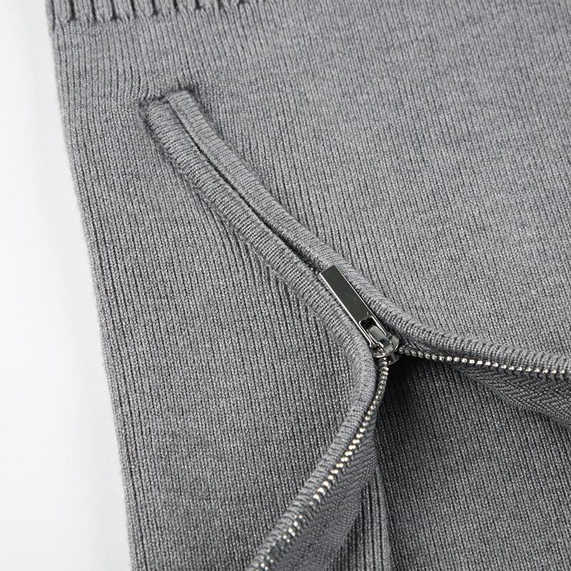 Women's New Autumn Pure Desire Atmosphere Feeling One-line Collar Strapless Zip Hem Pink Solid Colour Long-sleeved Versatile Jumper