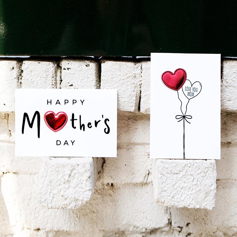 1pc Mother's Day Card with Leather 3D Heart Design - A Unique and Elegant Gift for Mom, Blank Inner Page, Expressing Blessings