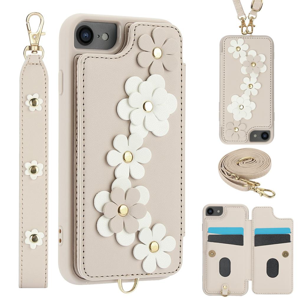 SY-001 For iPhone 16e Case Card Slots Leather Coated TPU Flower Phone Cover
