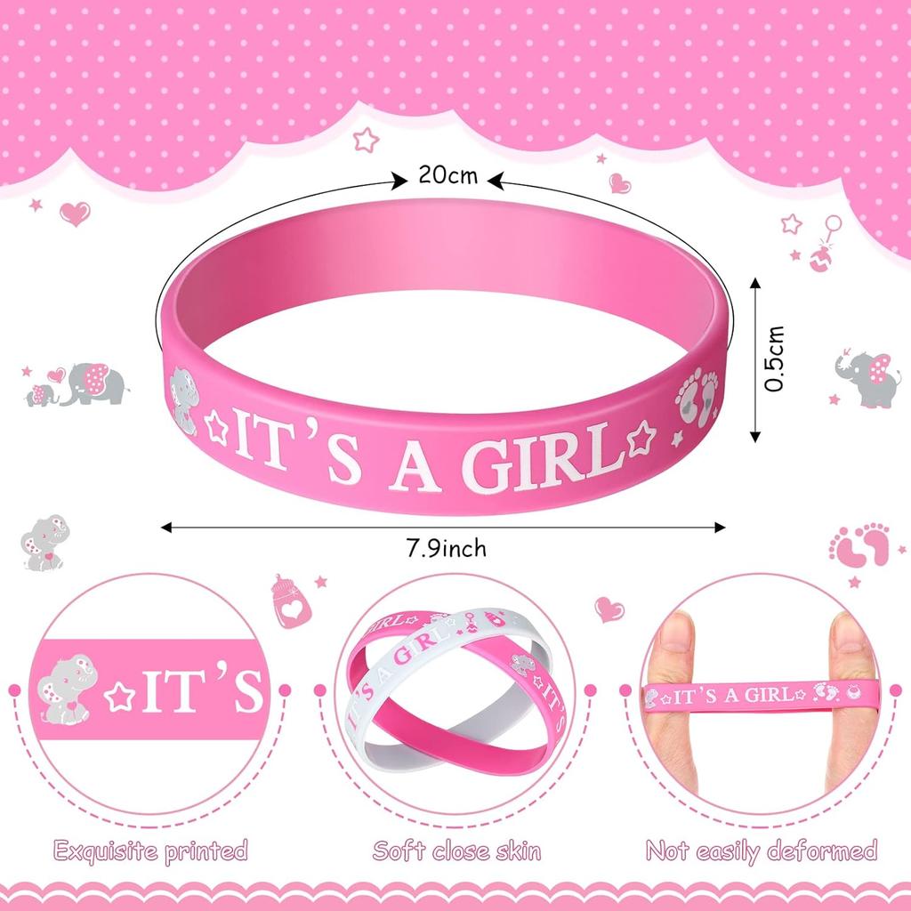 Zomiboo 36 Pieces Baby Shower Rubber Bracelets It's a Boy It's a Girl Wristbands Bear Elephant Baby Shower Decorations for Adult Party Favor Gender