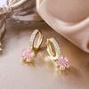White Zircon Plumeria Pink Crystal Flower Hoop Earrings For Women Vintage Gold Color Ear Buckle Wedding Jewelry Valentines Gift