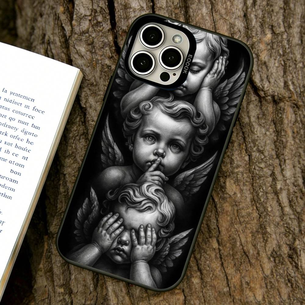 Art Black Angels and Demons Phone Case For iPhone 17,16,15,14,13,12,11 Plus,Pro Max,XS,Colorful Silver Phone Case Funda Cover